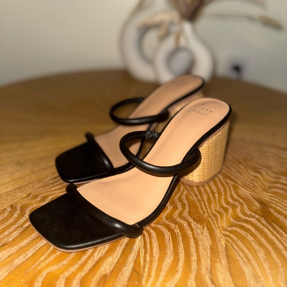 a new day Black and Tan Block Heel Sandals